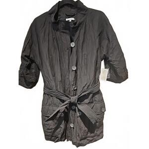 Vince XS Black Belted 3/4 Sleeve Trench Coat Full Zip, Button Gold Threading NWT